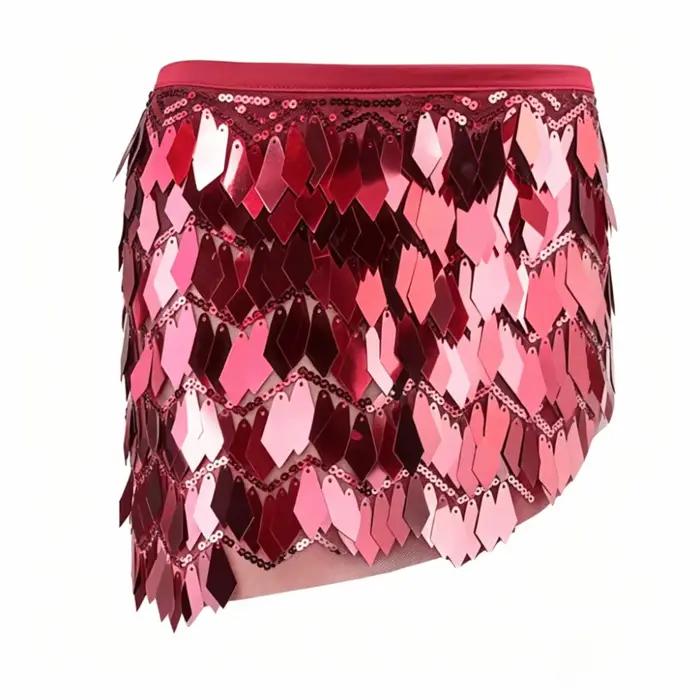 Jupe de danse du ventre mini holographique à sequins multicolores pour danseurs débutants et experts occassions spéciales