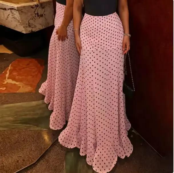 Jupe midi vintage française à pois pour femme