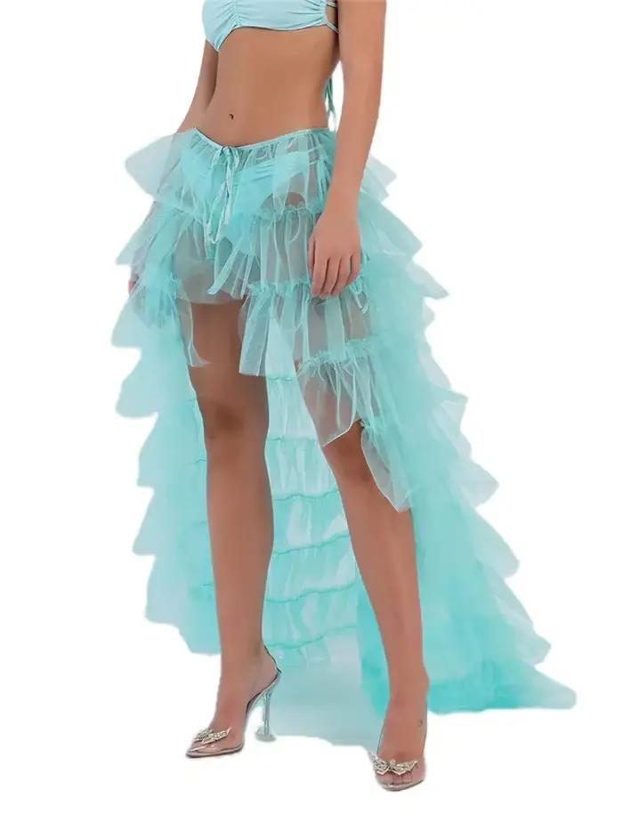 Mode longue jupe en Tulle femmes élégante princesse Style Sexy maille irrégulière Tutu jupes Vintage