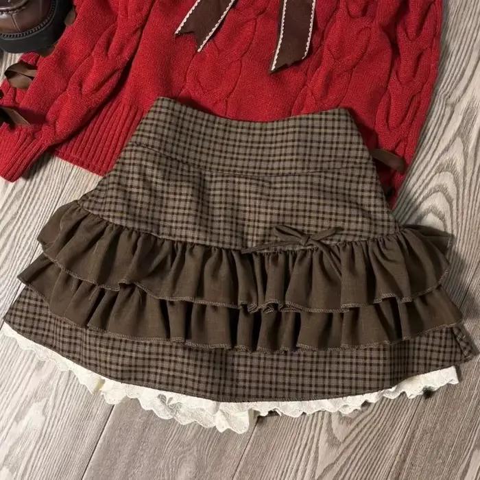 Jupes à carreaux marron pour femmes