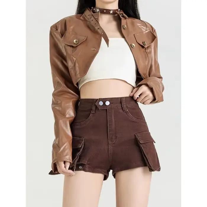 Short en jean taille haute pour femme