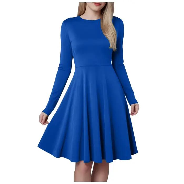 Robe trapèze à manches longues et col rond pour femme