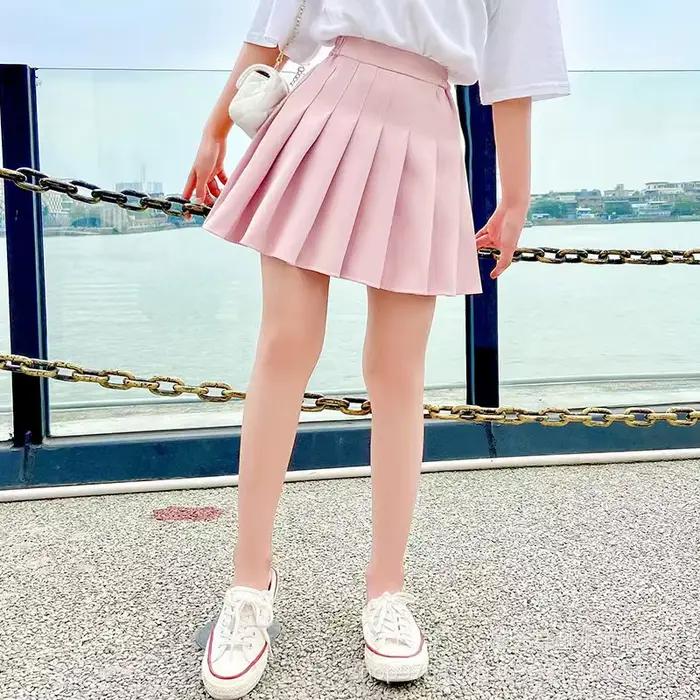 Lot de 2 jupes plissées blanches pour filles, style coréen, taille haute, coupe trapèze, version académique, avec taille élastique, pour l'été