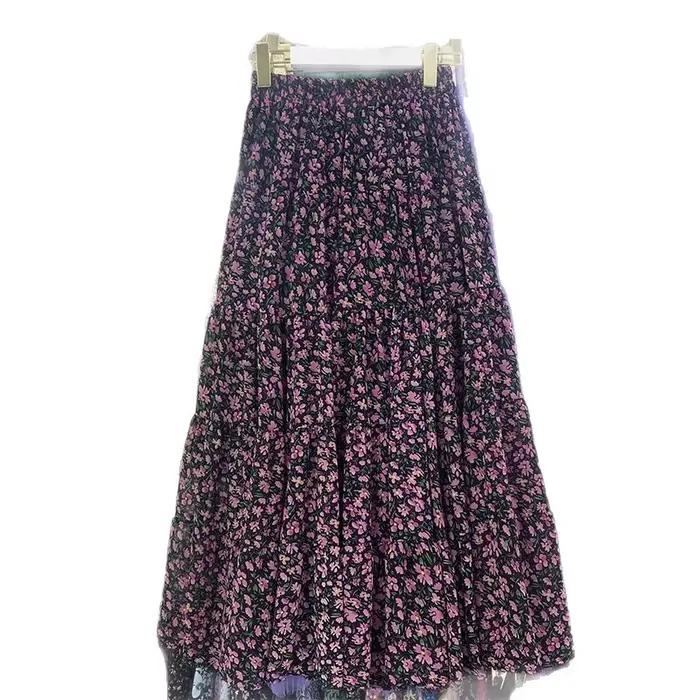 Jupe mi-longue à imprimé floral taille haute pour femme, nouveau style coréen amincissant, rétro et polyvalente, idéale pour l'été