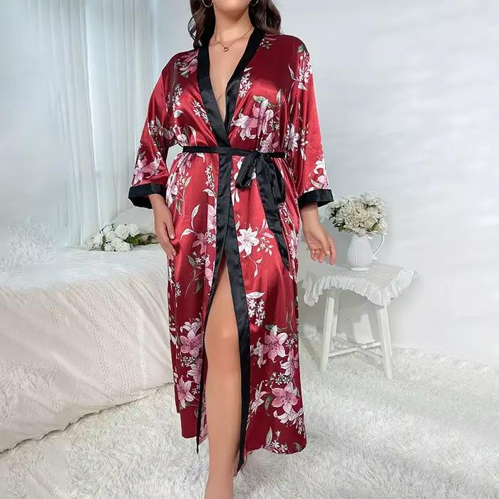 Chemise de nuit en Satin pour femmes, grande taille, longue, Maxi, à la mode, imprimé Floral, coupe ample, pour filles courbées, vêtements de détente, 100kg