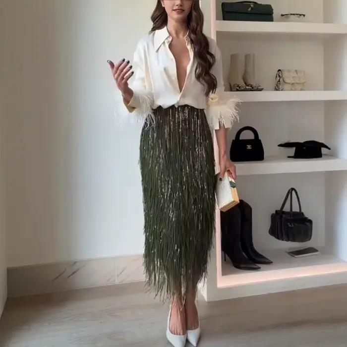 Jupe à franges à paillettes pour femmes