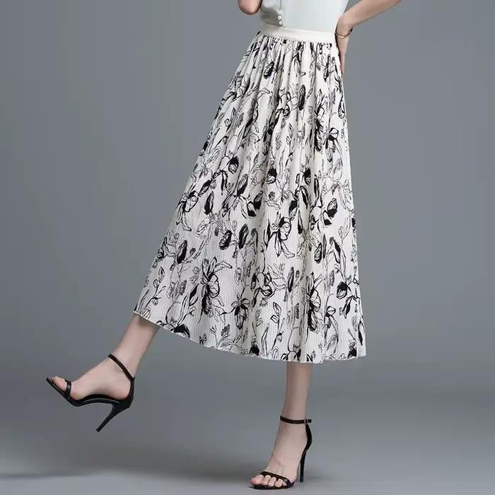 Jupe midi en mousseline de soie à imprimé floral pour femme