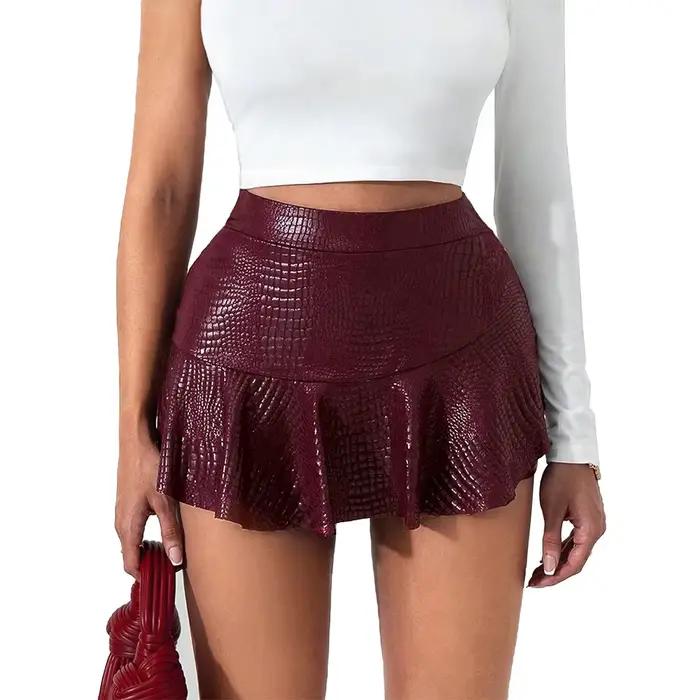Jupe-pantalon extensible en similicuir effet verni pour femme