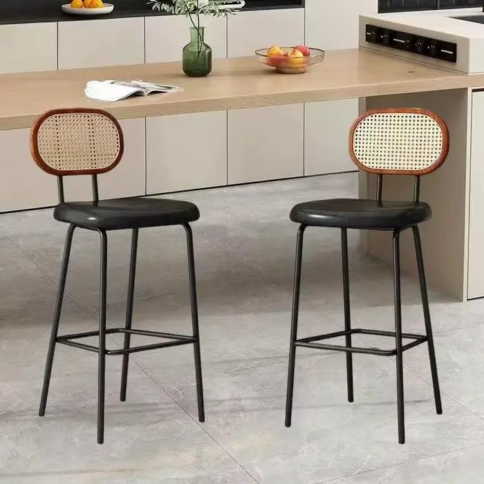 Chaise de bar en rotin, légère, de luxe, avec dossier haut, moderne et simple, design, pour réception, en fer forgé