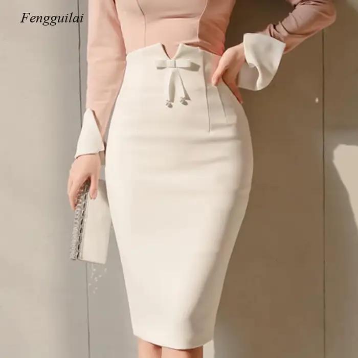 Jupe mi-longue taille haute pour femmes
