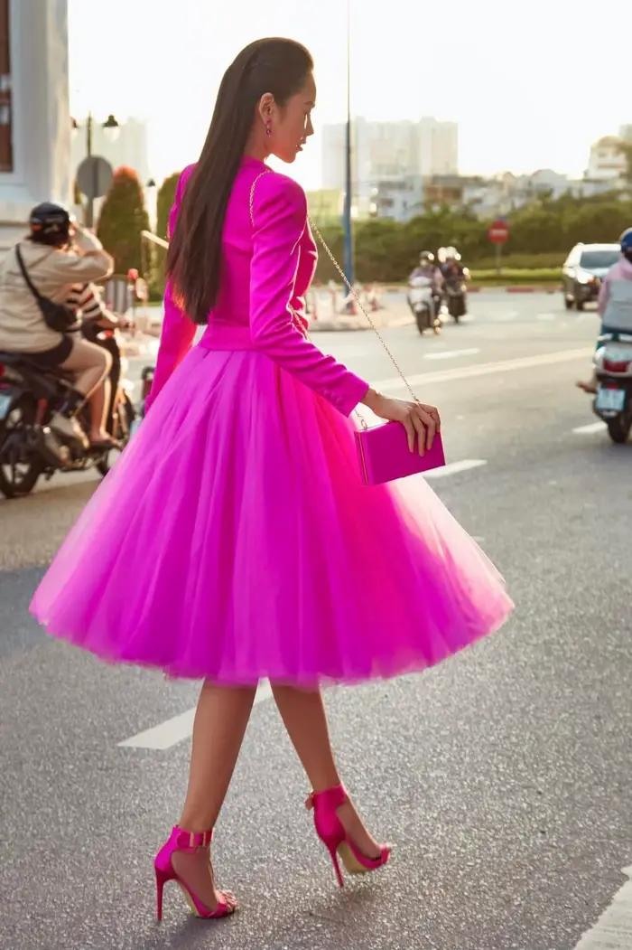 Jupes en tulle fuchsia pour femmes, longueur genou, taille haute extensible, plusieurs couleurs disponibles