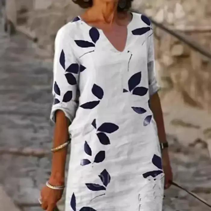 Robe longue vintage en coton et lin pour femmes, pull imprimé, jupe élégante, vêtements pour femmes, adt-fit, commerce transfrontalier, Europe