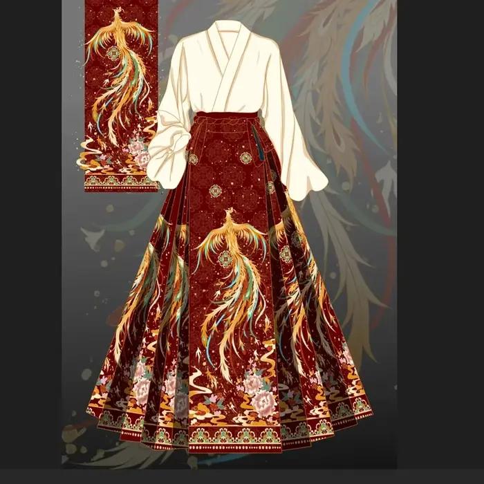 Hanfu Phoenix-Jupe Visage de Cheval pour Femme