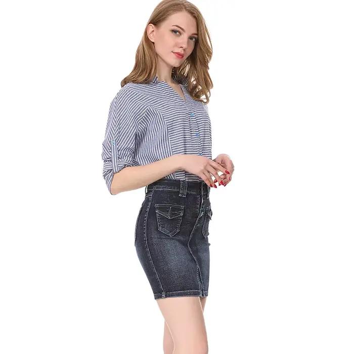 2025 nouvelle jupe en jean d'été femmes bureau affaires Denim bleu
