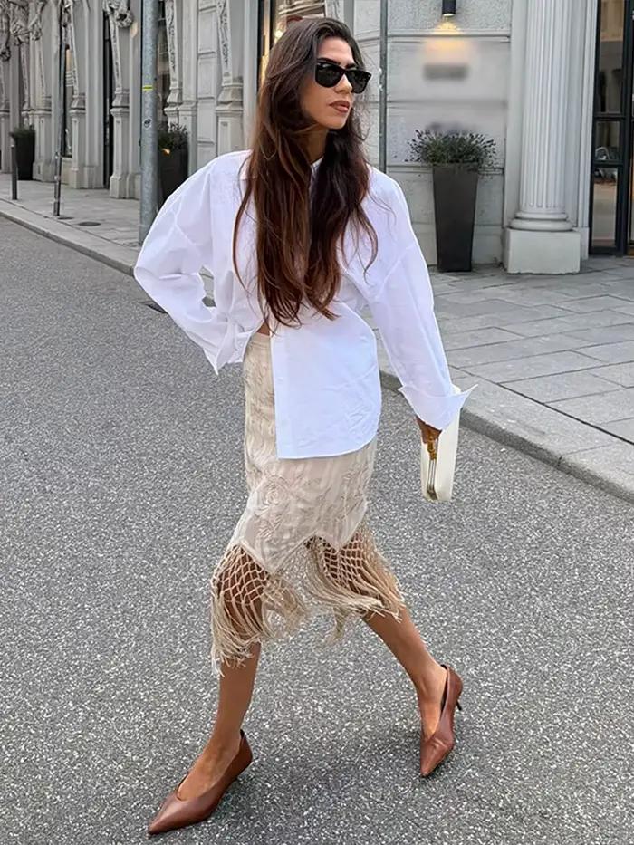 Jupe mi-longue en satin à imprimé floral pour femme