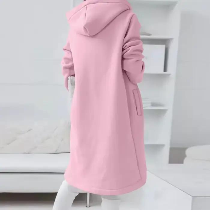 Veste à Capuche Longue pour Femme, Manteau avec Fermeture Éclair, Couleur Unie, Décontracté, Poches, Vêtements d'Extérieur, Automne et Hiver