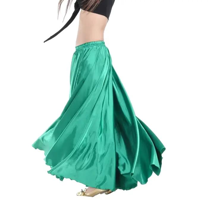 Jupe en Satin Costume de danse du ventre femmes jupes gitane danseur vêtements de pratique jupe Maxi 12 couleurs assorties solide blanc noir arabe