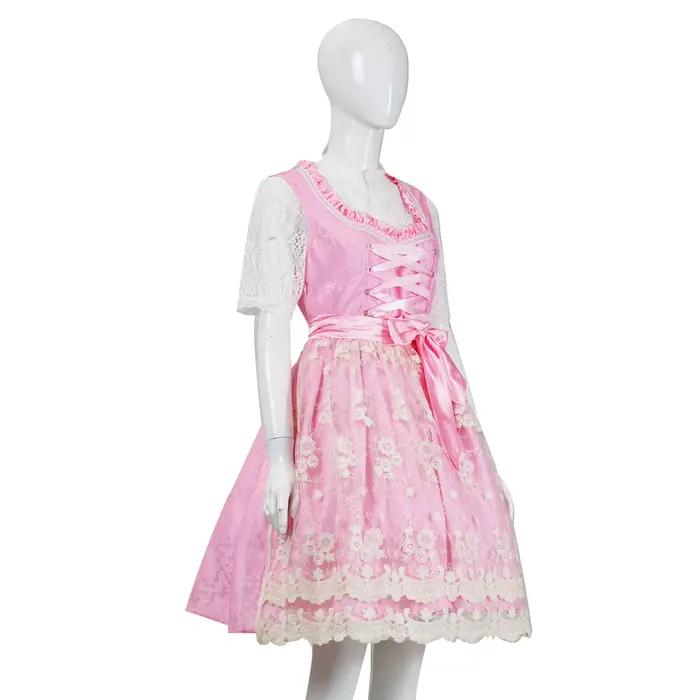 Robe de soirée traditionnelle rouge mi-longue pour femmes, robe Dirndl avec tablier pour l'Oktoberfest