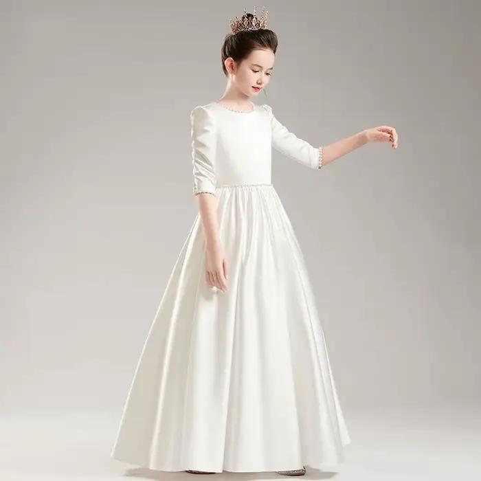 Robe de princesse élégante pour filles, robes de soirée pour enfants de 4 à 12 ans, vêtements blancs à manches longues pour spectacle de Piano