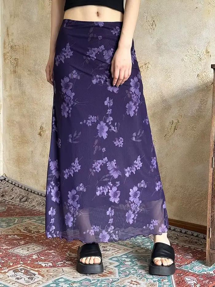 Jupe longue en maille florale pour femme