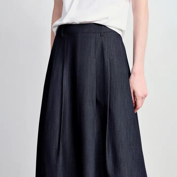 Jupe plissée trapèze TOYOUTH pour femme, effet denim, nouvelle collection été 2026, style rétro Old Money, simple et élégante, dissimule les hanches