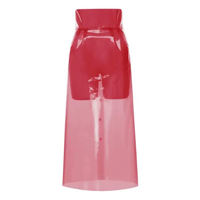 Jupe moulante transparente en PVC pour femme, taille haute, boutons pression sur le devant, jupe crayon mi-longue pour la danse de nuit