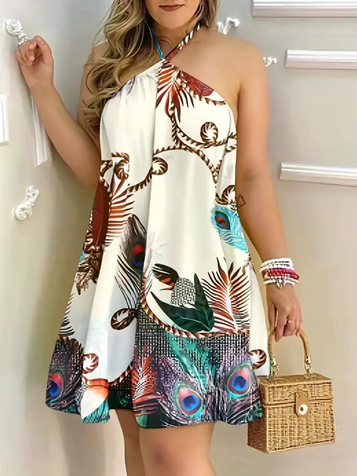 Robe dos nu à imprimé floral polyester grande taille été plage occasions spéciales femmes