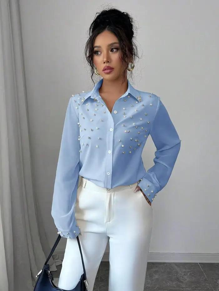 Chemise à manches longues pour femme, tenue quotidienne élégante et confortable, parfaite pour les paramètres décontractés et de bureau