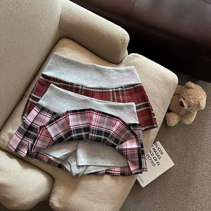 Jupe plissée à carreaux rétro pour femmes