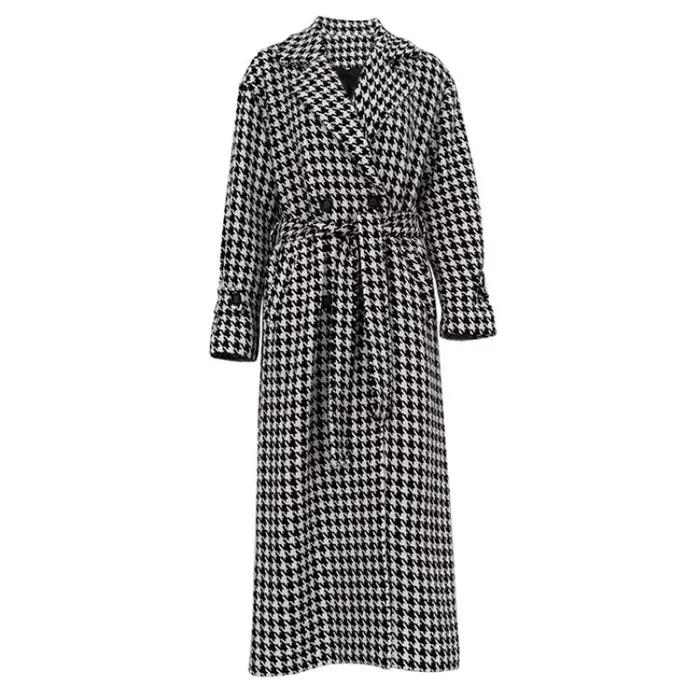Manteau Long chaud automne hiver femmes manteau Long en laine femmes vêtements d'extérieur femmes épaissir pied-de-poule à lacets manteau en laine