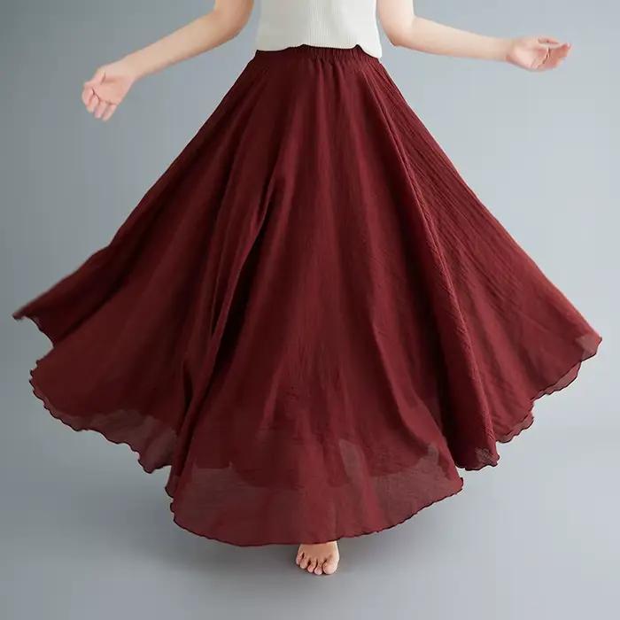 Jupe longue élégante en lin taille haute pour femmes