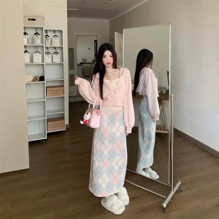 Jupe midi rose à taille haute pour filles