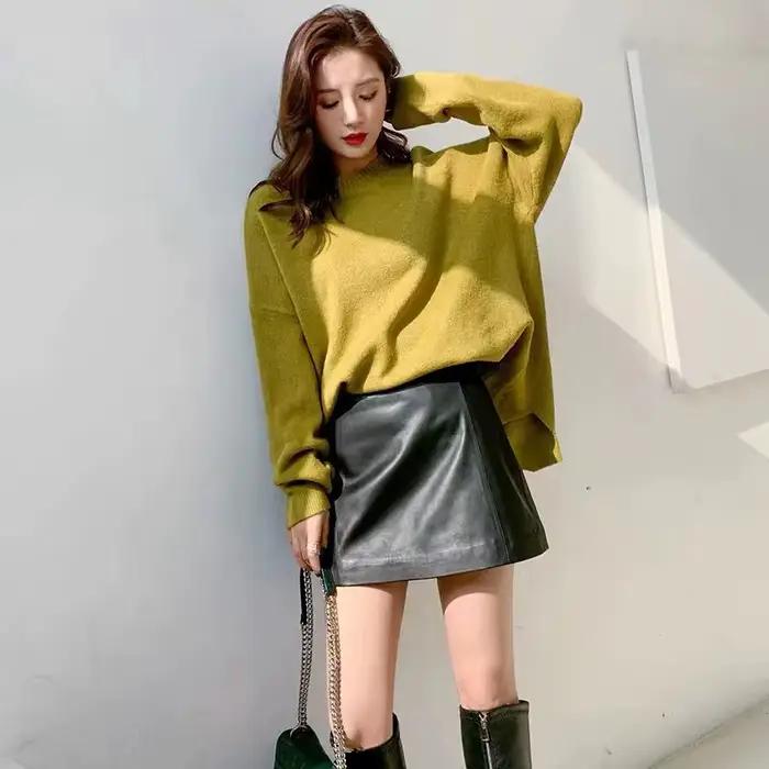 Jupe en cuir de mouton pour femme