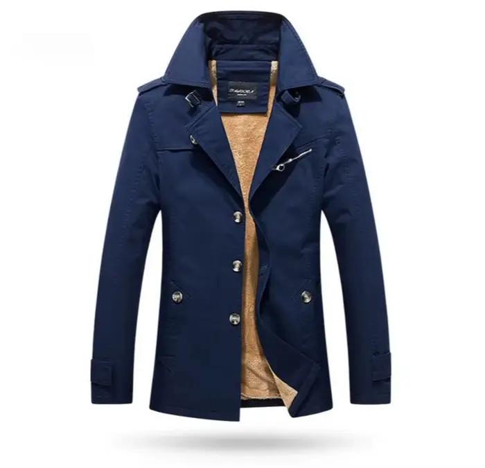 Veste doublée polaire à manches longues pour hommes, manteau chaud à col de nouveau style d'hiver, disponible en noir, bleu, kaki et vert armée.
