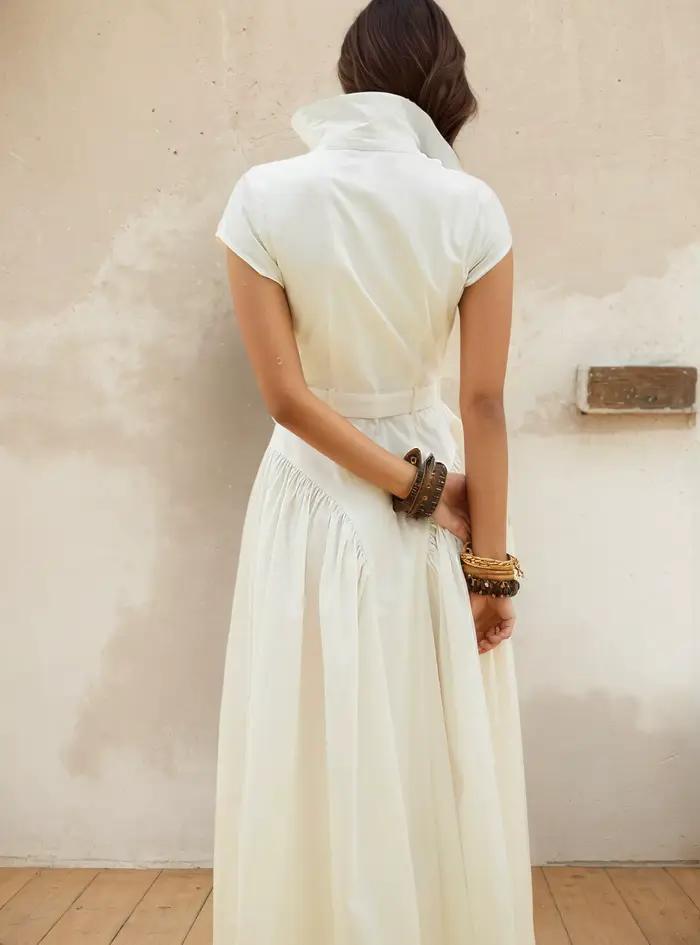 Robe longue à col français pour femme