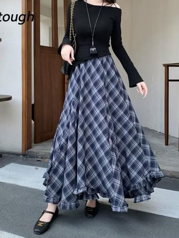 Jupe longue élégante à carreaux taille haute pour femme