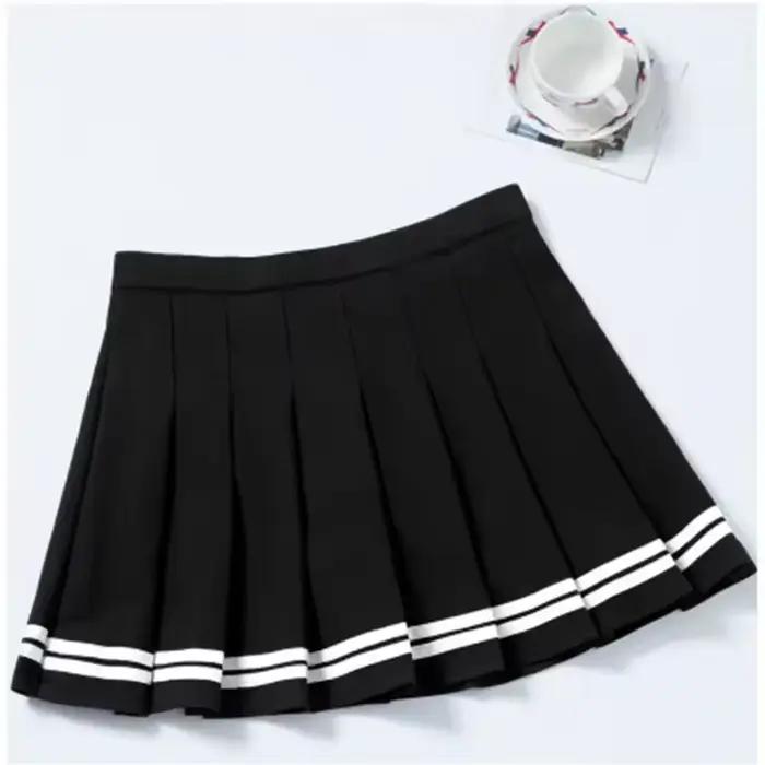 Jupe plissée taille haute pour femme, style JK, mini-jupe rayée, mode universitaire, jupe courte trapèze noire et blanche pour l'école ou le quotidien
