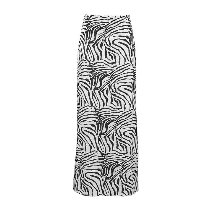 Jupe mi-longue élégante en satin français à motif zèbre pour femme