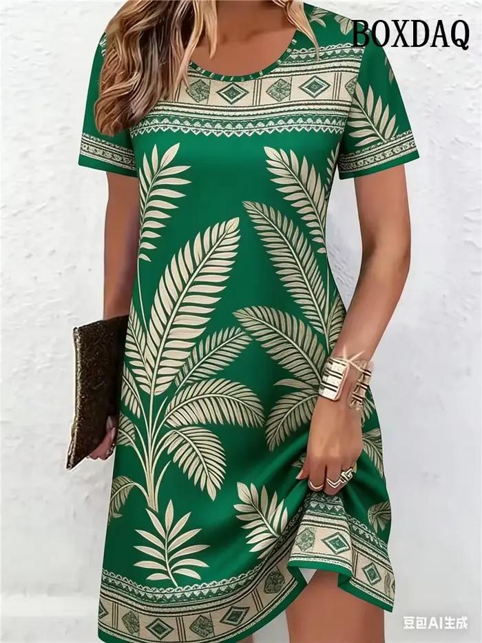 Robes pour femmes à motif ethnique, impression 3D, mode été 2026, manches courtes, coupe ample, style A, vêtements décontractés pour femmes
