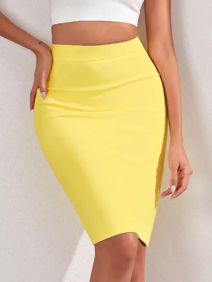 Jupe bandage jaune sexy pour femme
