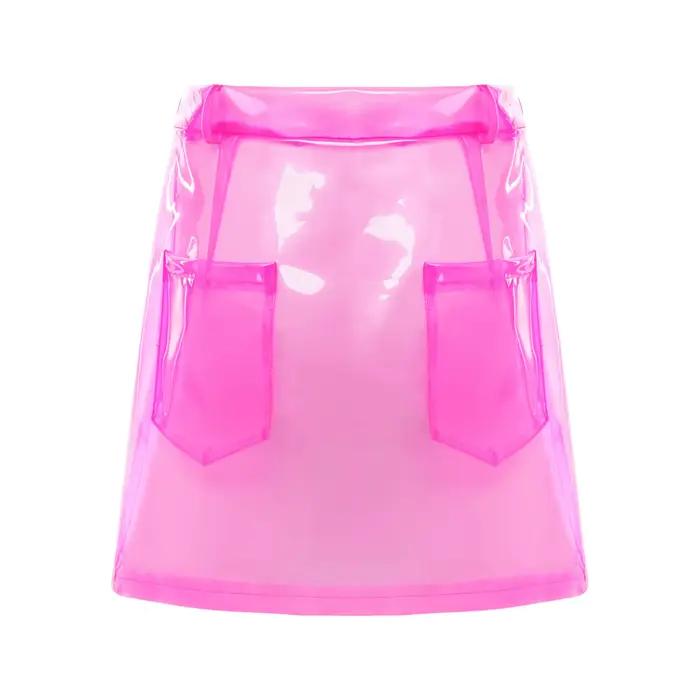 Mini-jupe transparente en PVC pour femmes, jupe crayon moulante taille haute avec poches pour la plage et les soirées polyester modernes et audacieuses