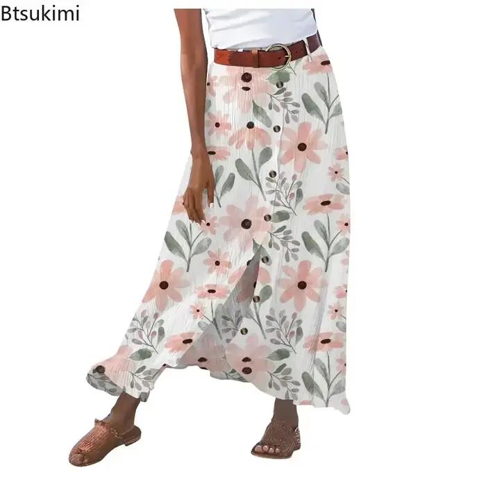 Nouvelle jupe midi en coton taille haute pour femme 2026