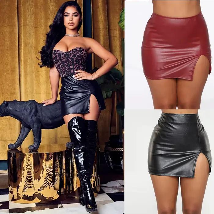 Jupe courte en cuir PU pour boîte de nuit