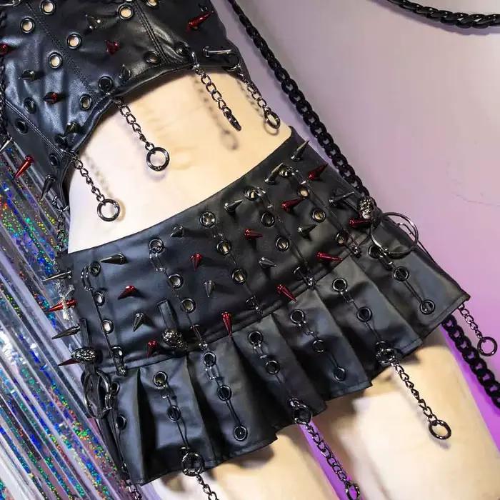 Mini-jupe gothique emo en cuir PU pour femme, style grunge punk rock, festival, rave, Y2K, vêtements alternatifs, adolescents, années 80, Vkei, jupes grunge