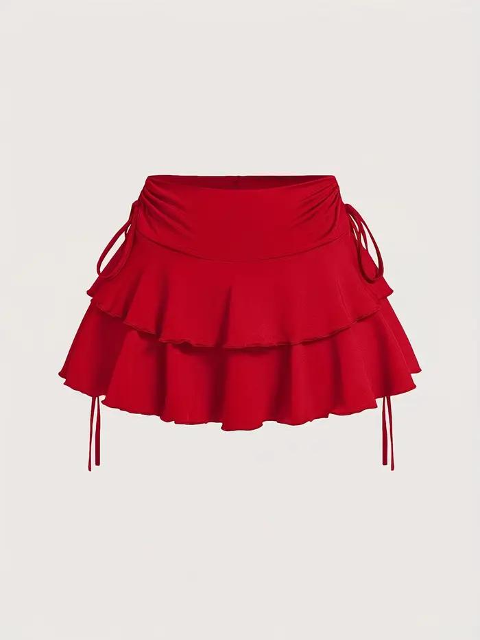 Jupe courte décontractée à volants pour femme - Jupe-short évasée à cordon de serrage latéral multi-occasions pour