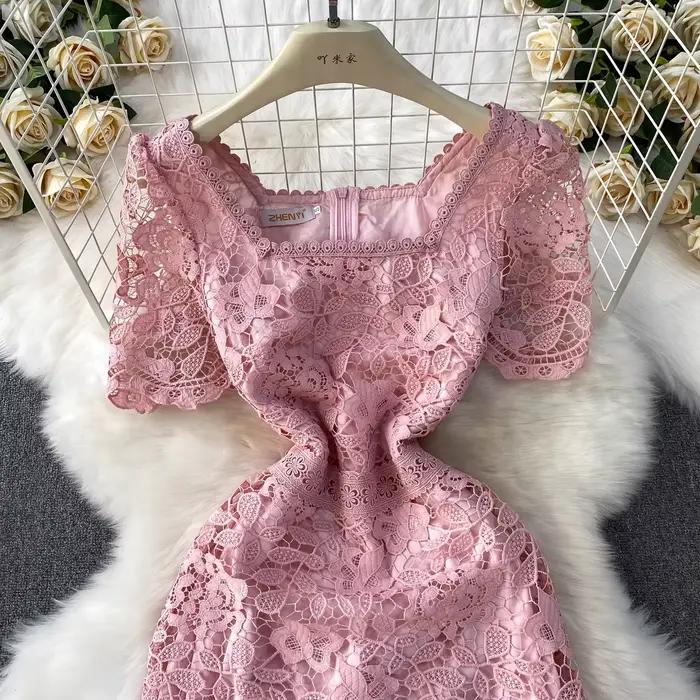 Marque formelle luxe robe de soirée femmes été à manches courtes broderie Crochet dentelle longues robes dame Tulle
