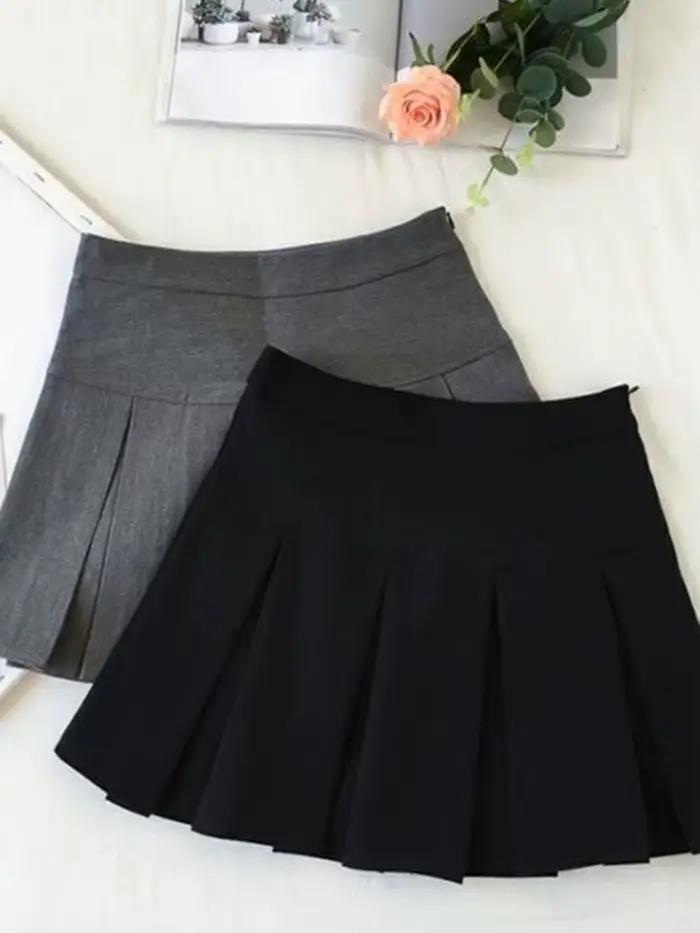 ZOKI – jupe plissée Vintage grise pour femmes