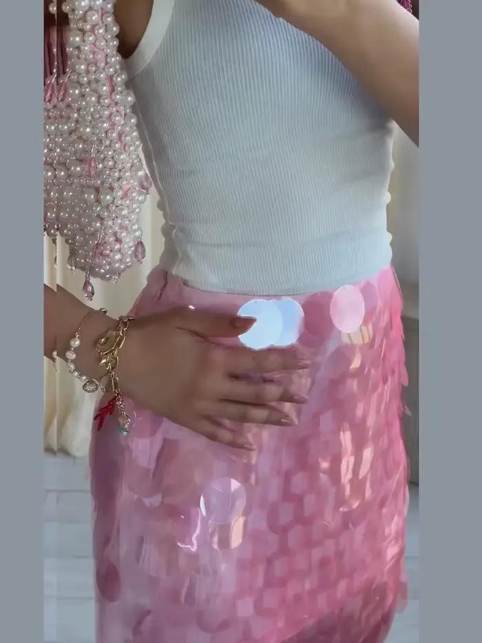Mini-jupe rose à sequins sexy pour femme