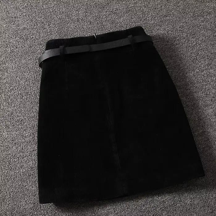 Velluto côtelé taille haute tout-match solide Vintage a-ligne jupe automne hiver poche Patchwork décontracté demi-jupe mode femmes vêtements