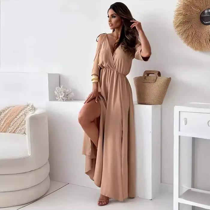 Robe longue décontractée à lacets pour femmes